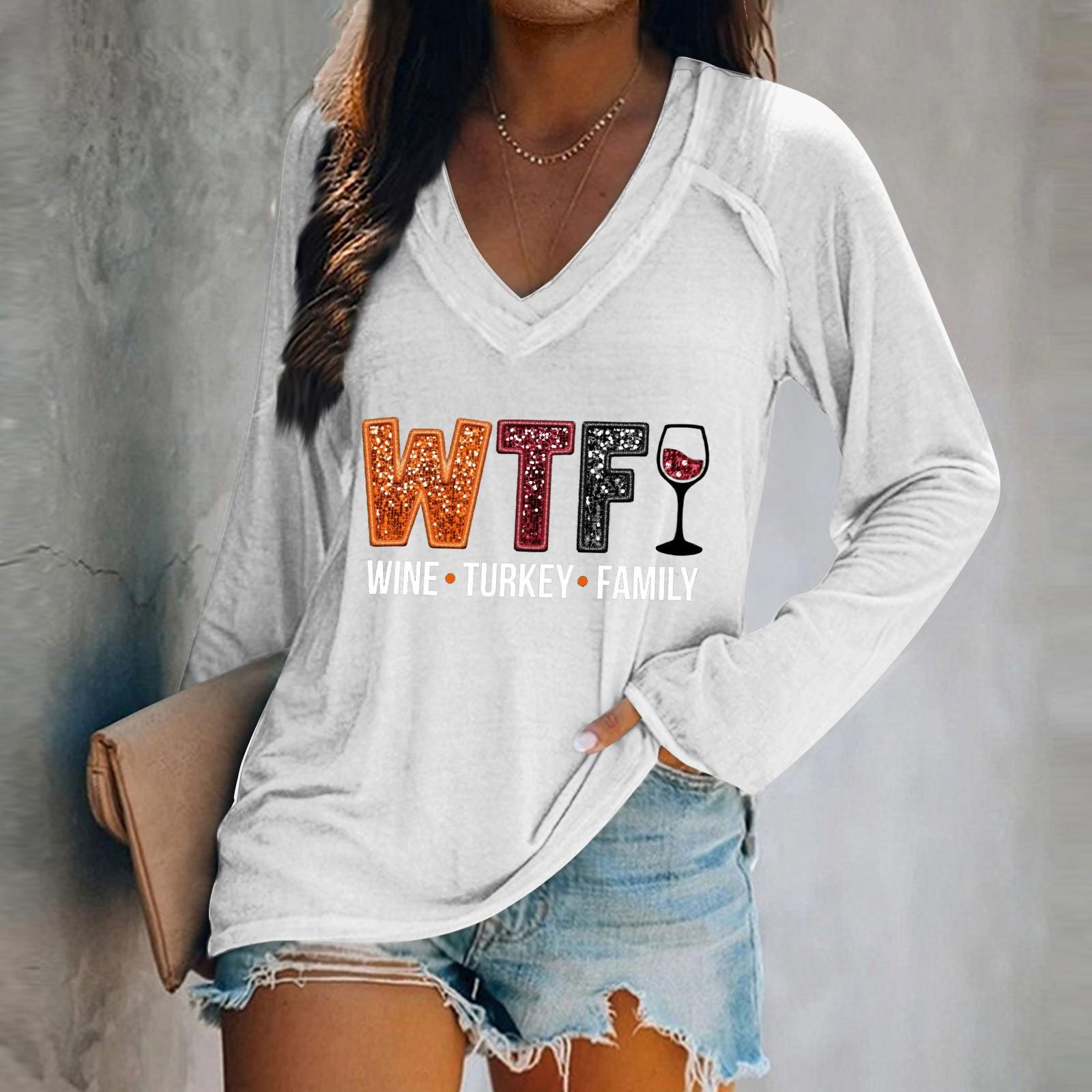 

Женская футболка с длинным рукавом, повседневный комфортный топ с v-образным вырезом и принтом XXXL белый