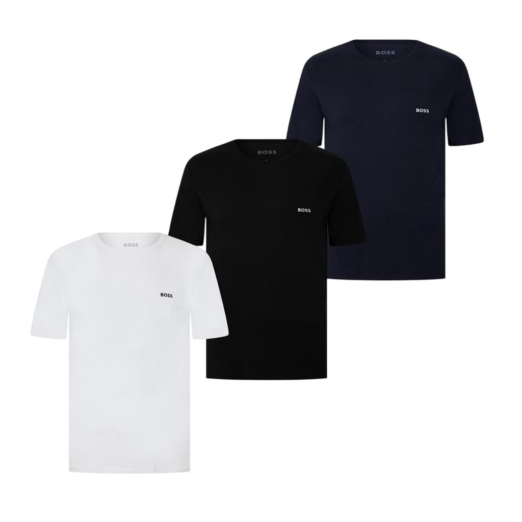 Boss Mens Embroidered Logo Crew Neck T-Shirt (Pack of 3)