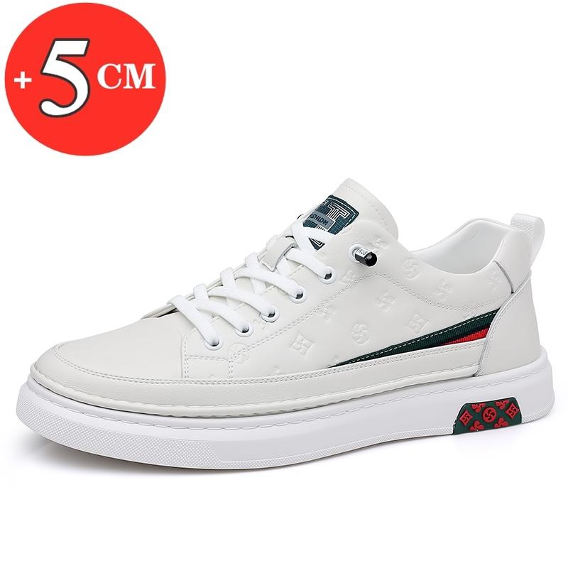Spring Men Flat/5cm Elevator Shoes Leisure Men Loafers White Soft Leather Moccasins Height Increase Taller Shoes Man Sneakers