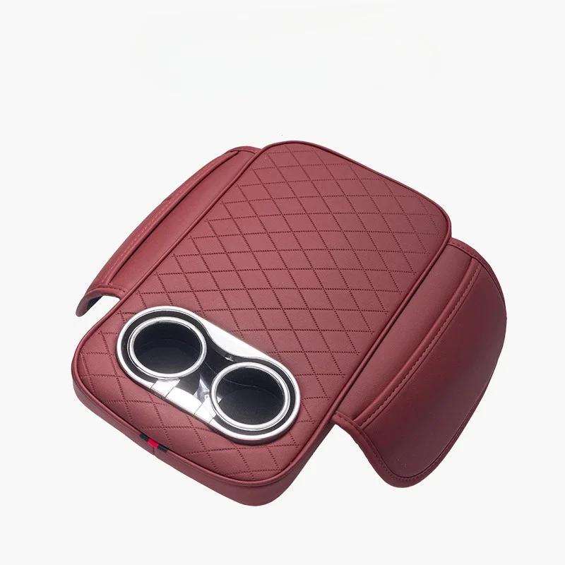 Polštářek na opěrku ruky středové konzole auta z PU kůže se 2 držáky na nápoje a boční kapsou Zvýšená podložka do auta Potah na opěrku ruky do auta