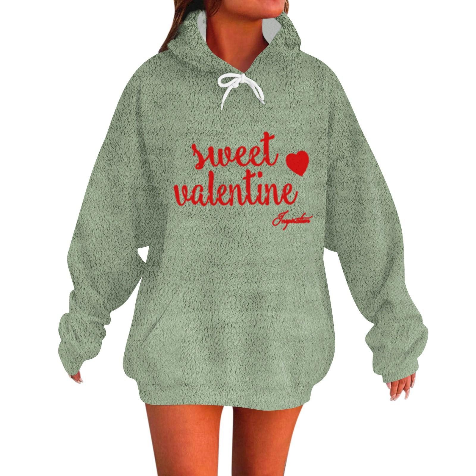 

SWEET VALENTINE Женская мода Повседневный свитер с длинными рукавами и капюшоном с принтом ко Дню святого Валентина M