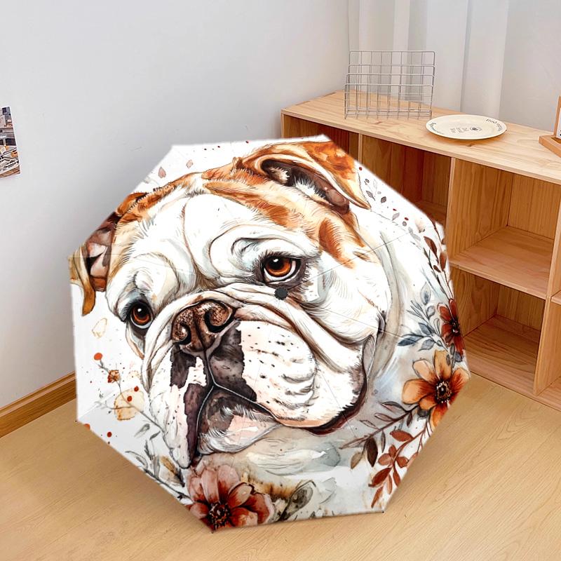1 Pezzo Ombrello Pieghevole Automatico - Fantasia Floreale Bulldog, Design Portatile e Pieghevole con 8 Stecche, Regali di Natale e Compleanno