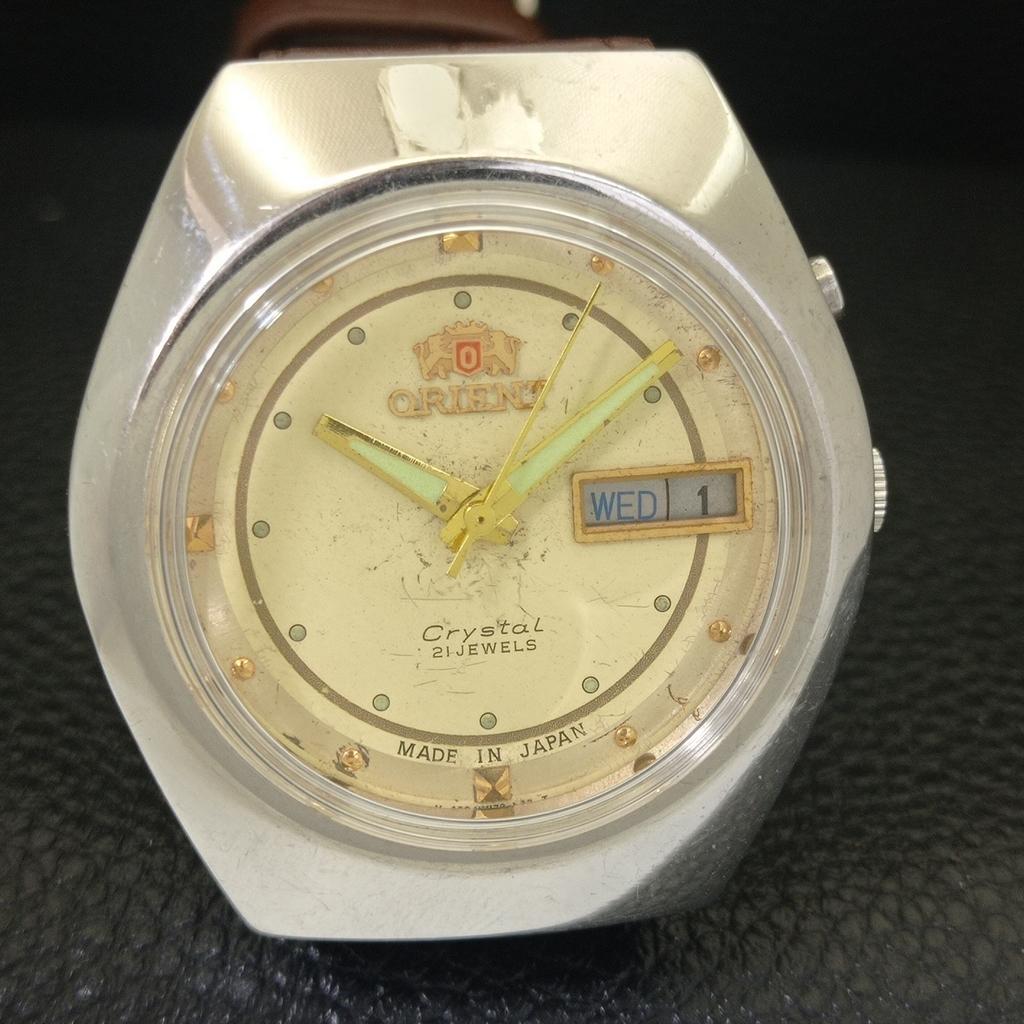 USED VINTAGE ORIENT CRYSTAL AUTOMATIC JAPAN MENS ORIGINAL DIAL WATCH a702258-5 R123-a702258