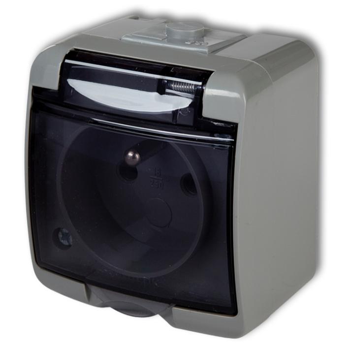 Junior Gniazdo Pojedyncze Z/U (Klapka Dymna) Popielaty Ip54 10Ghe-1D