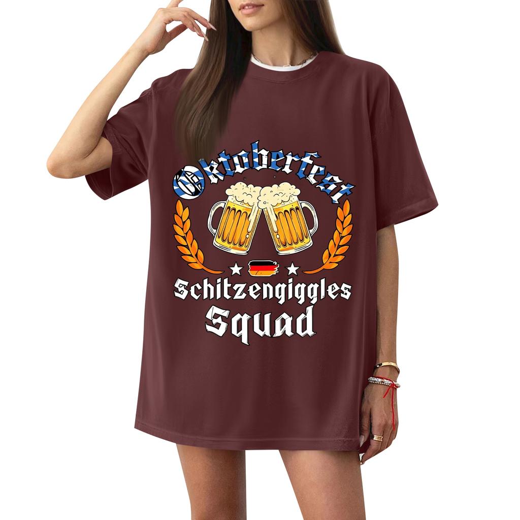 Women's Casual Short Sleeve T-Shirt Oktoberfest Letter Print Loose Fit Crew Neck Lightweight Top for Everyday Wear