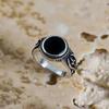 European Retro Fashion Personalized Inlaid Black Resin Exquisite Pattern Men's Ring