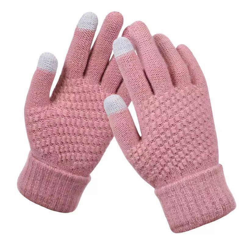 Students Windproof and Warm Korean Knitted Wool Gloves Simple Gloves Autumn and Winter Riding Warm and Velvet
