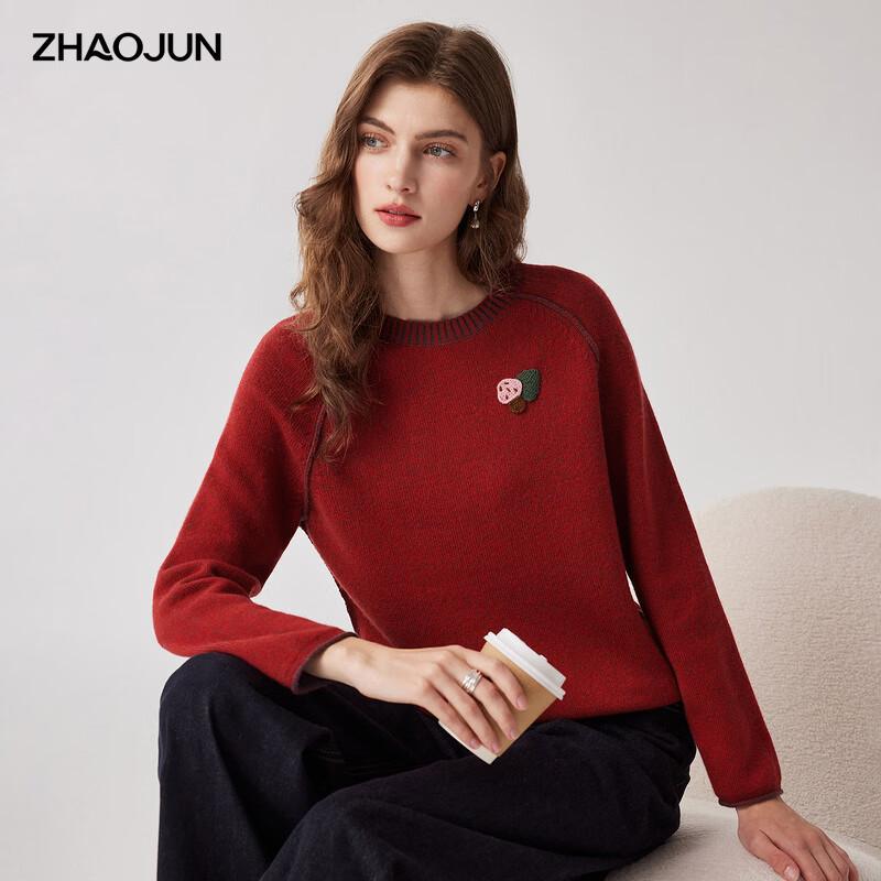 Zhaojun Women's 100% Cashmere Crewneck Mushroom Embroidered Sweater