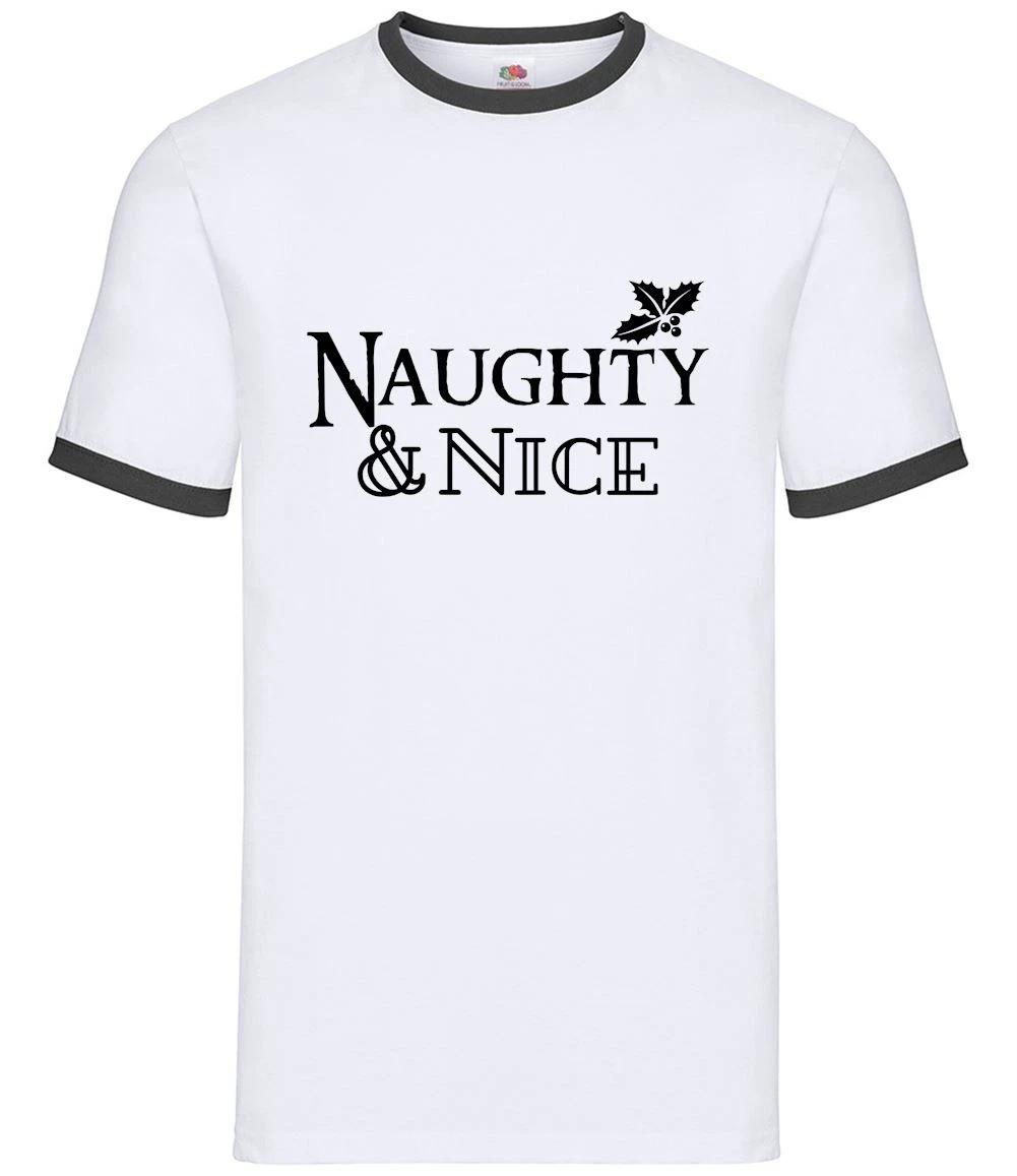 Naughty & Nice - Mens Ringer - Christmas Xmas Funny List Santa XXXL