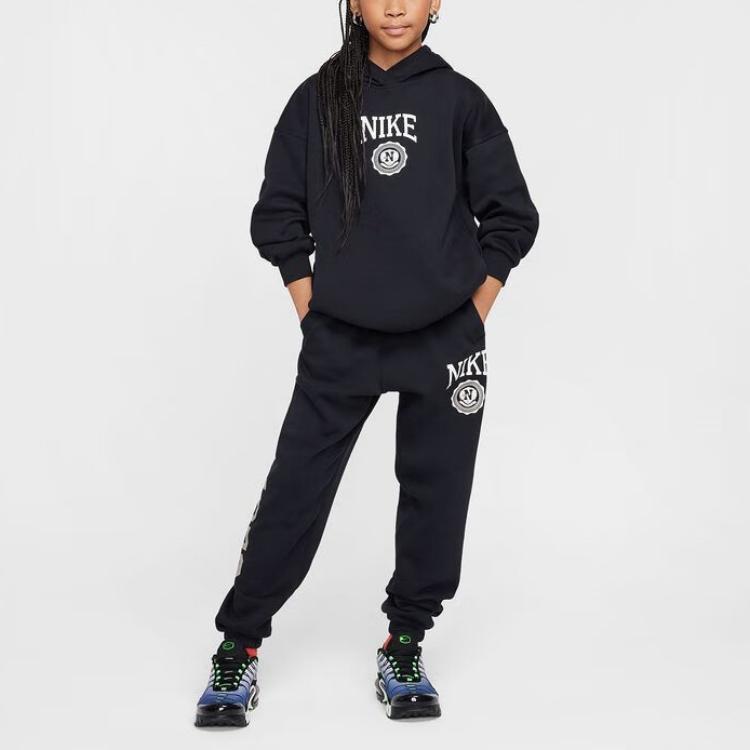 Nike Sportswear Club Fleece Soft Comfortable Loose Warm Hoodie Kids hoodies Black White HJ3371-010