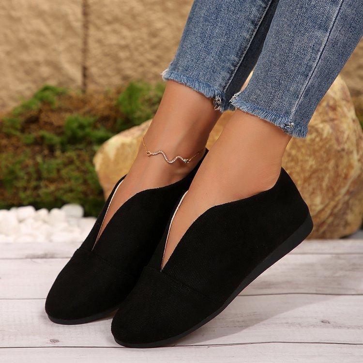 Women s Plus Size Slip-on Flats, Pointed Toe Cutout Side Color Block Shallow Mouth Pumps 36 чёрный