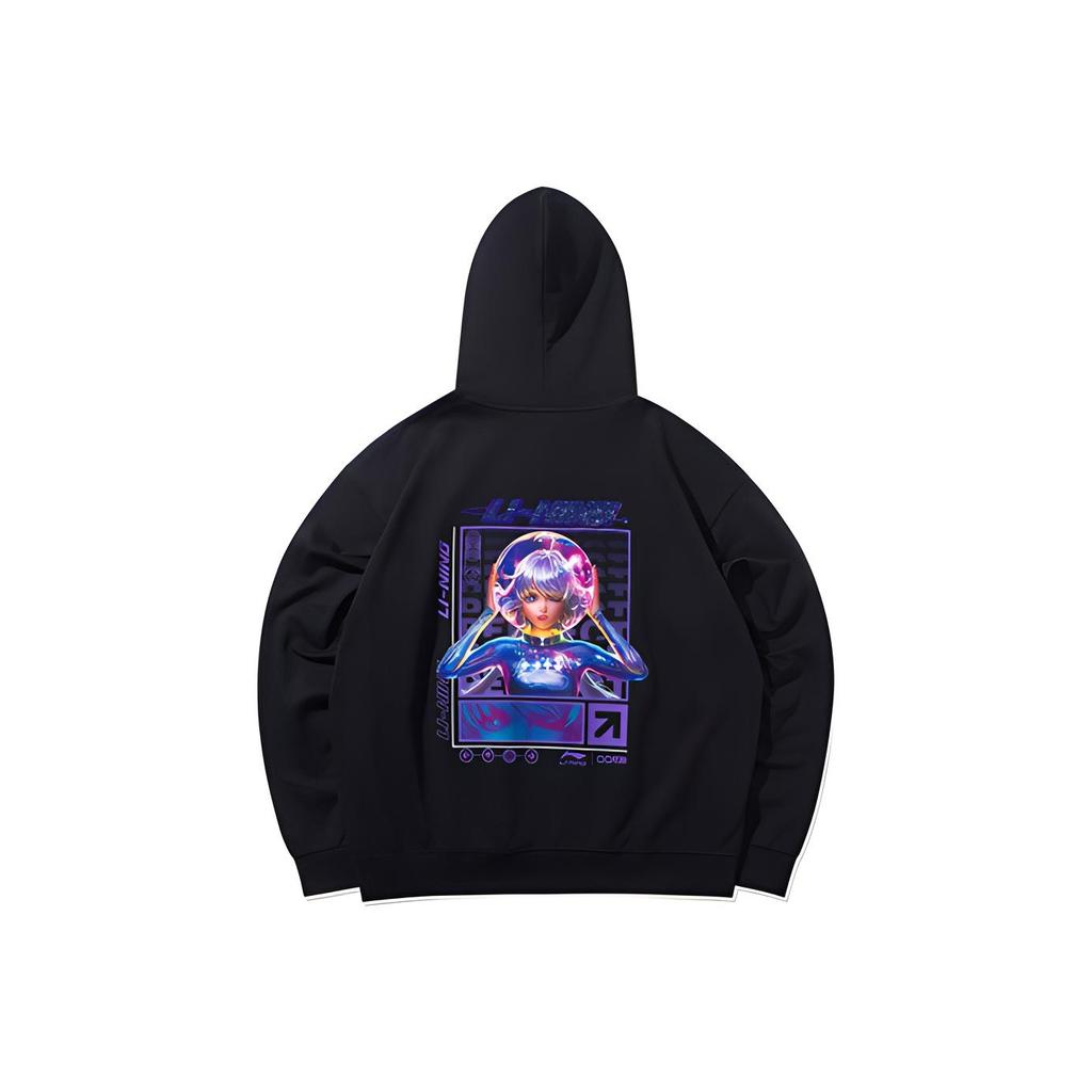 Li Ning X QQ Dance Collaboration Loose Pullover Hoodie Men hoodies Standard-Black AWDQC37-2