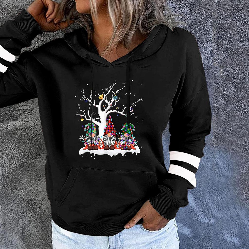 Women's Fashion Leisure Christmas Party Printed Long Sleeve Hooded Pullover Top