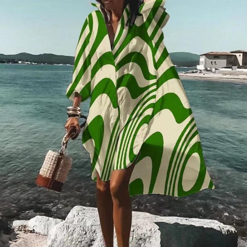 JPNTKY Fashion Long Sleeve V-Neck Casual Dresses