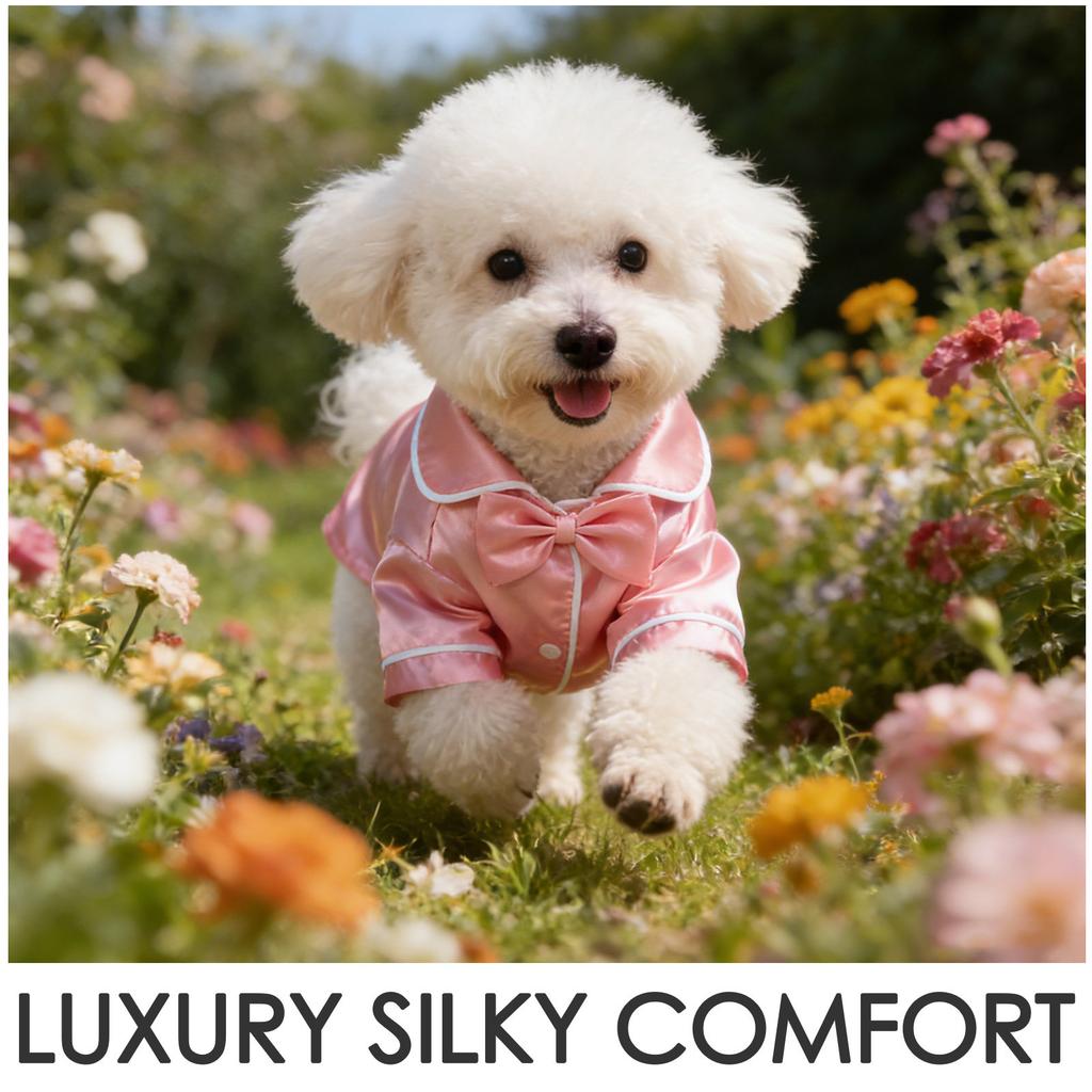 1Set Soft Lapel Dog Pajamas Silk Satin Two-Legged Sleepwear Shirt for Puppy Cat Small Dogs 3-3.5kg Breathable Loungewear Cosplay