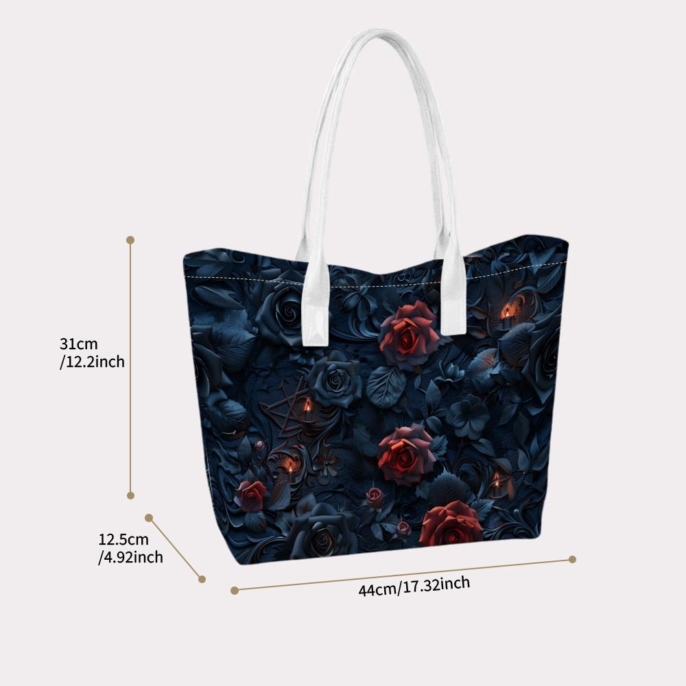 Gothic Red Rose Pattern Tote Bag For Women Daily Travel Shopping Portable Shoulder Handbag