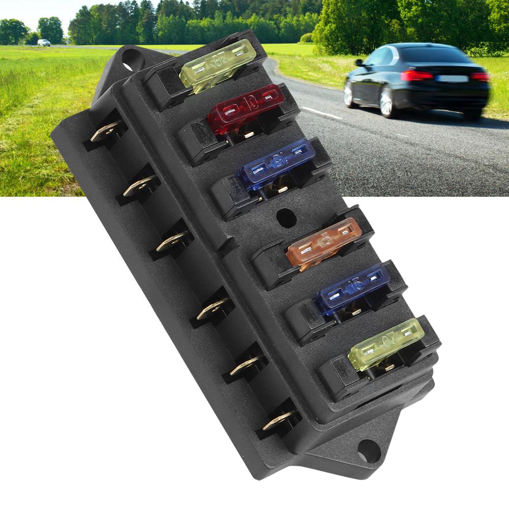 6 Way Blade Fuse Holder Box 12‑36V 6‑In‑6‑Out with 6pcs Fuse Universal Accessory for Car Truck