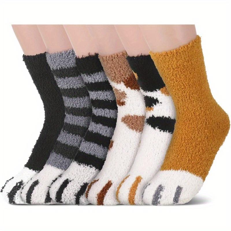 6 paires de chaussettes patte de chat pour femmes - chaussettes d'hiver douces et moelleuses avec poignets élastiques, cadeau de Noël, adaptées aux amoureux des chats