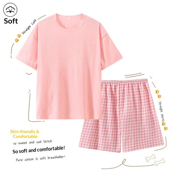 2026 Women's Summer Sleepwear Set Short Sleeve Two-Piece Pants Lightweight Comfortable Breathable Sweet Style Soft Home Clothes
