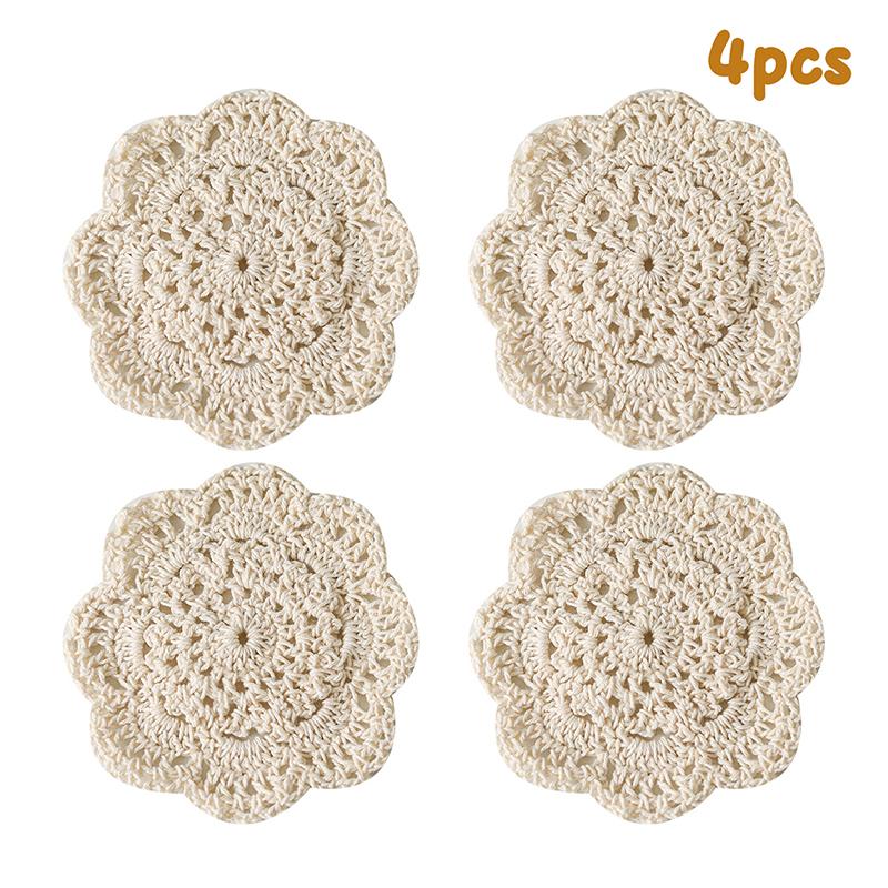 2/4Pcs Bohemian Floral Crochet Coasters Perfect For Coffee Table Vintage Restaurant, Bar, Home Residence Kitchen Decoration