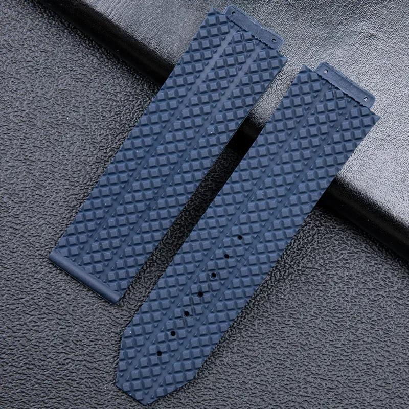 Weiches Naturkautschukarmband 24x17mm 26x19mm Konvexes Ende Hublot Armband Für Big Bang Serie Herren Armband Edelstahl Faltschließe
