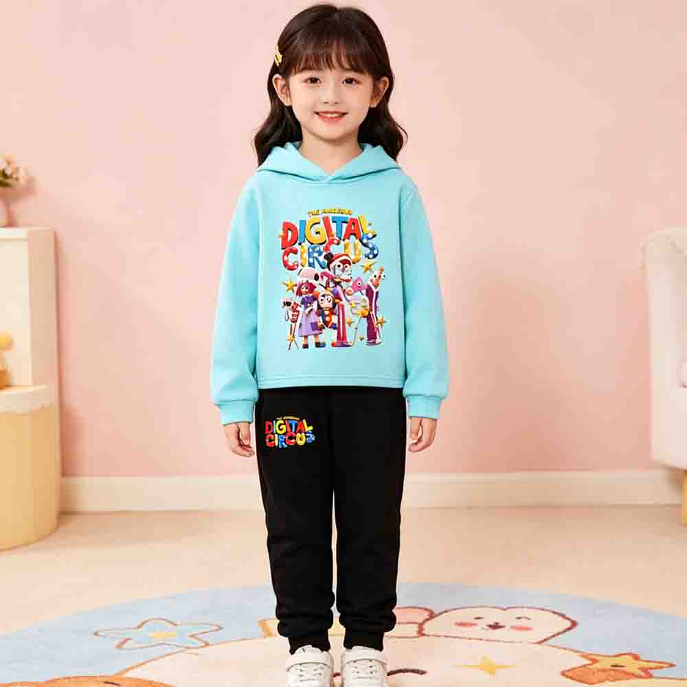 Het Geweldige Digitale Circus Meisjes Cropped Hoodie Broek Twee Delig Pak Casual Mode Pomni Opdruk Kinder Outfit