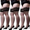 Übergröße Sexy Lolita Mädchen Kniehoch Spitzenoberteil Anti-Rutsch Fischernetz Lange Socken Oberschenkelhoch Netzstrümpfe für Damen XXL Schwarz Weiß