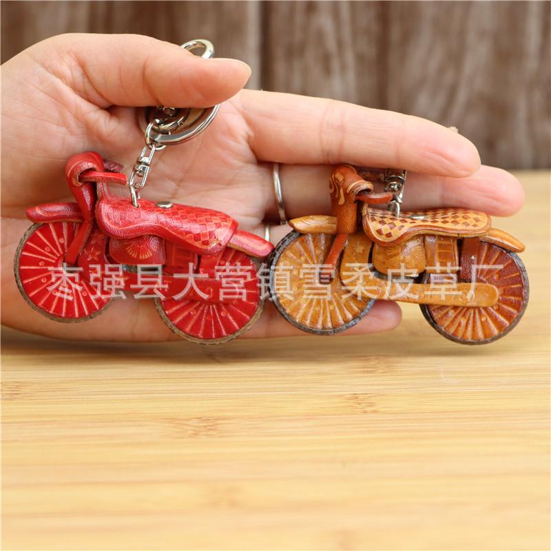 The First Layer Of Cowhide Creative Bag Pendant Motorcycle Keychain Making Mini Motorcycle Children'S Toys