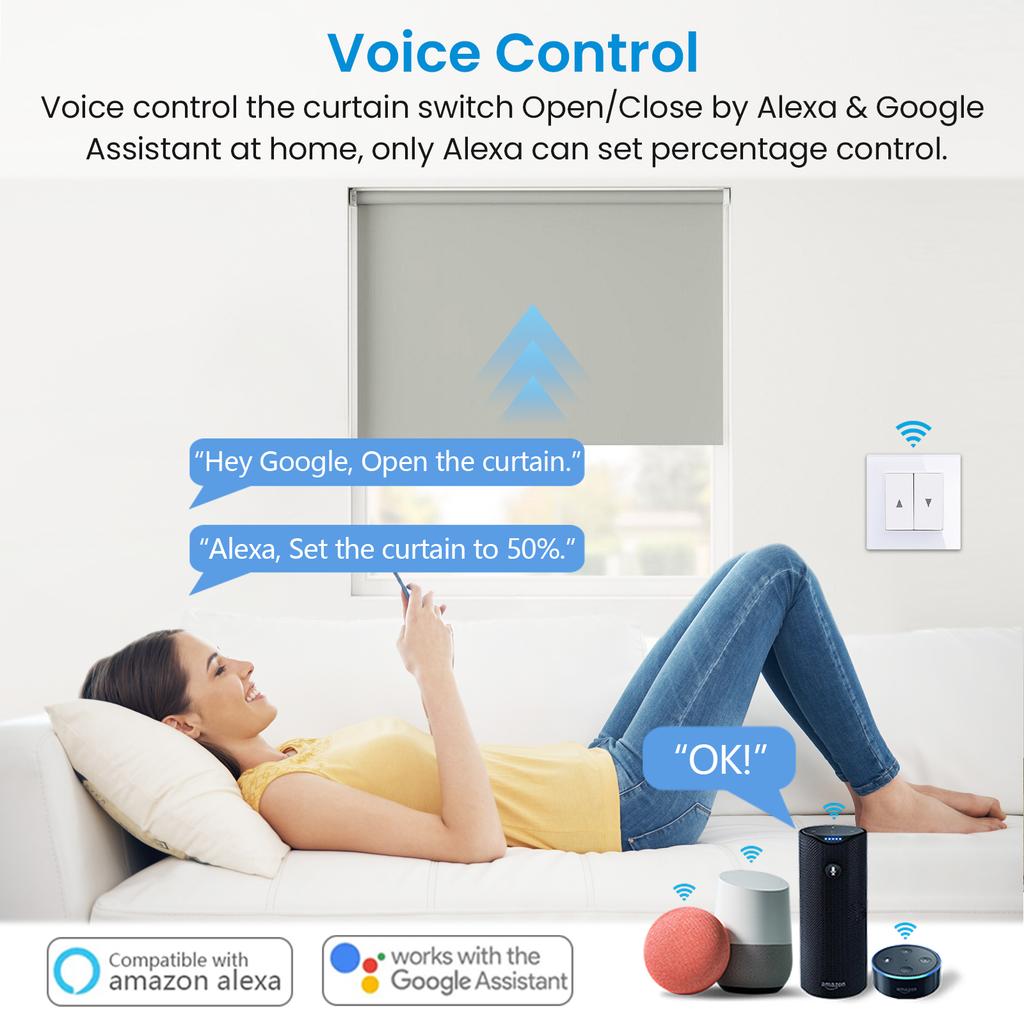 LoraTap Tuya Smart Roller Shutter Curtain Blinds Switch Tubular Motor Percentage Remote Voice Control by Google Home Alexa