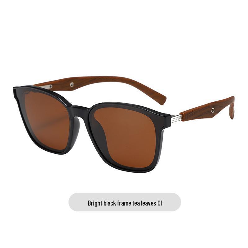 Retro Wood Grain Polarized Sunglasses with UV Protection