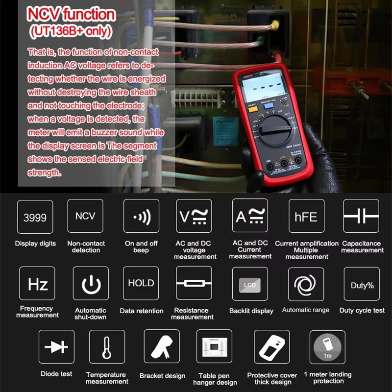 UNI-T UT136B+ Digital Multimeter Large LCD Dual Display 1000V 10A AC DC Voltmeter Current Test Meter UT136C+