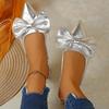 Gold Silver Bowtie Flat Sandals for Women Pu Leather Pointed Toe Office Ladies Shoes Size 35 42 Summer Comfort Slip On Slippers