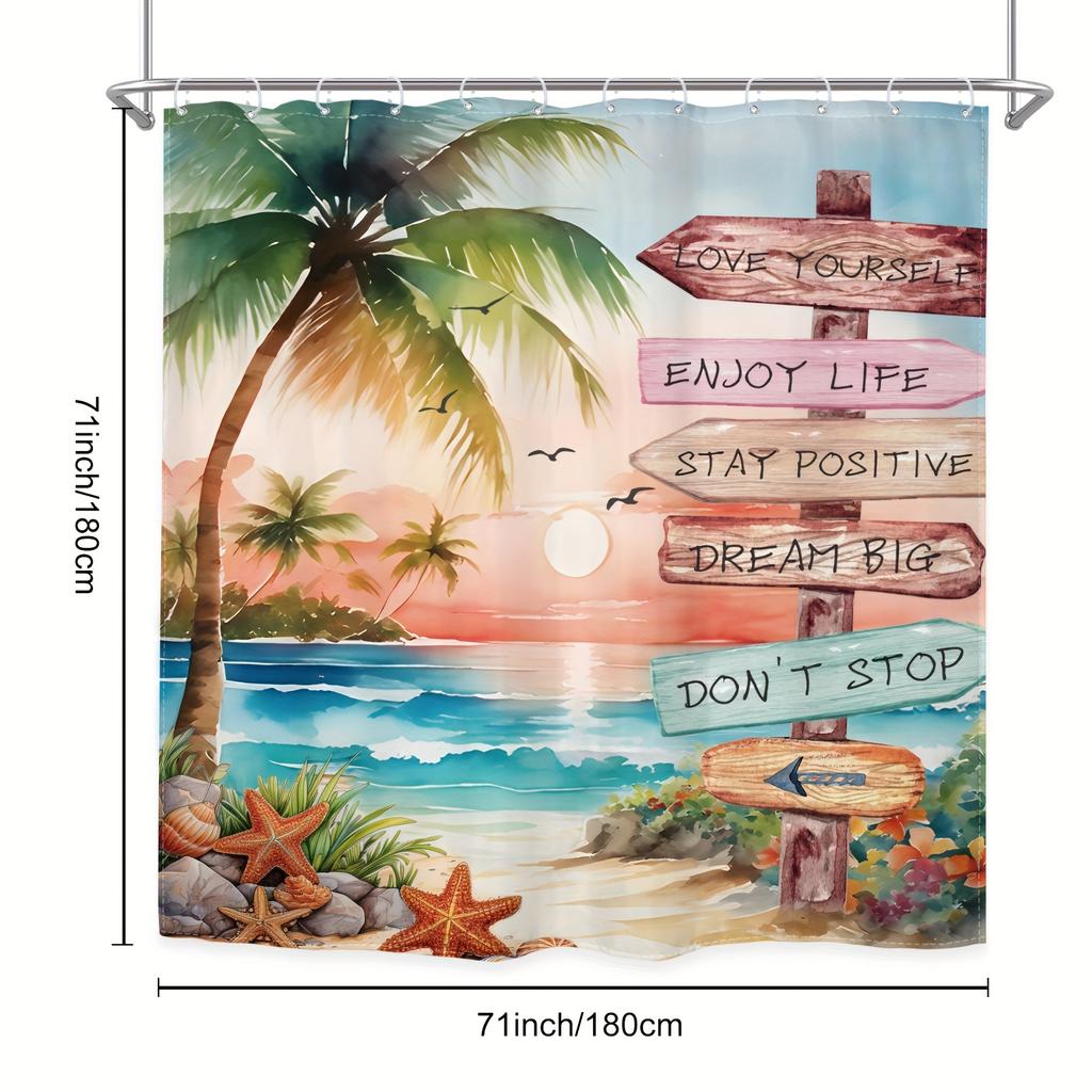4Pcs Bathroom Shower Curtain Set Colorful Tropical Palm TreesPattern Bathroom Curtain With 12 Hooks Non Slip Rugs Toilet Cover Mat Bathroom Partition