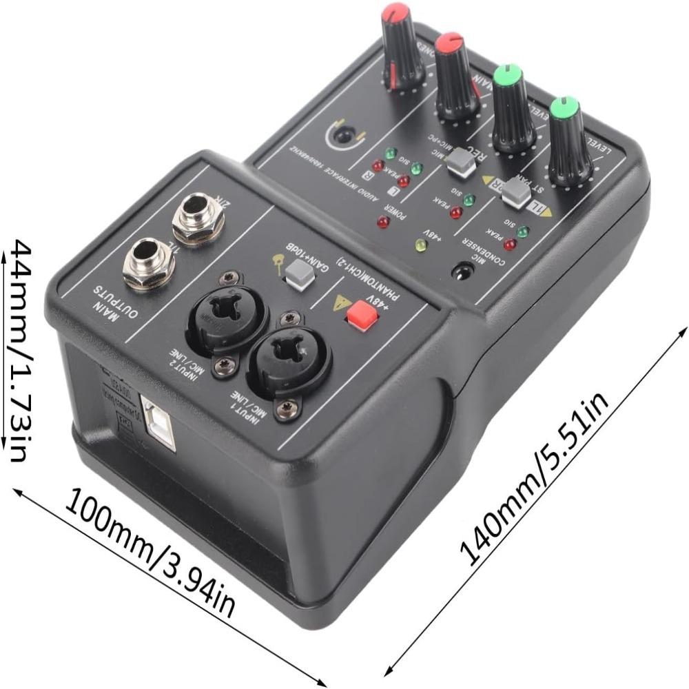 48V Power Audio Mixer Console 2 Channels USB Sound Card Sound Mixing Board  Internet Karaoke