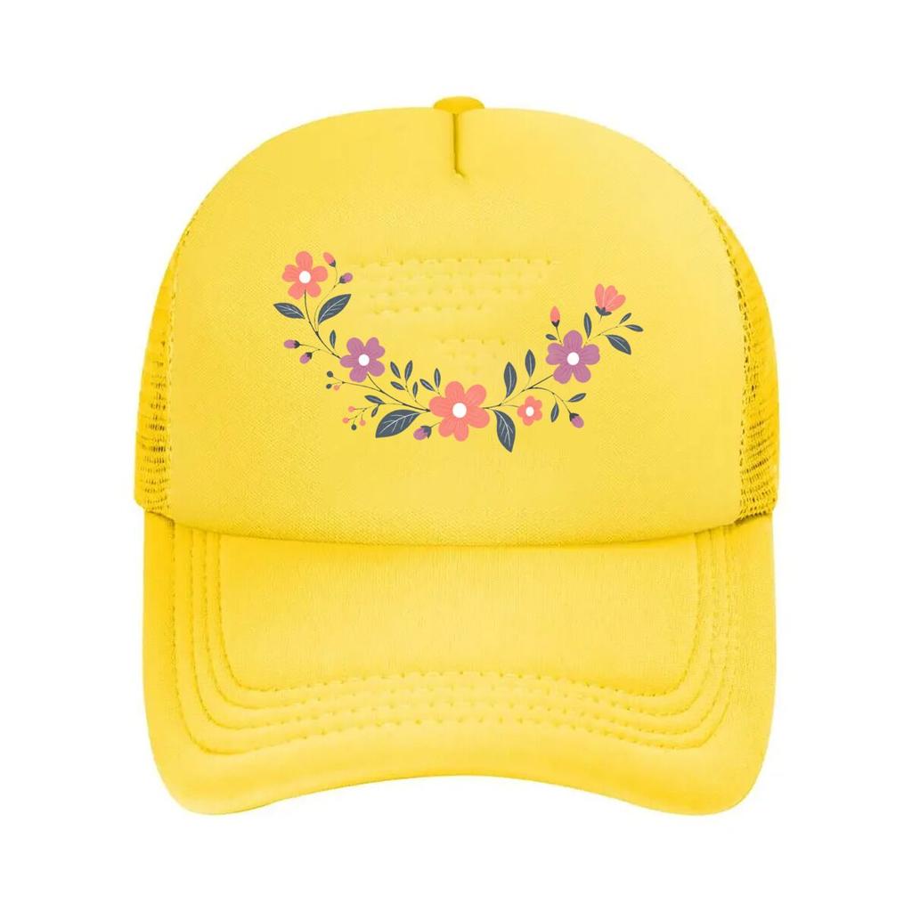 Whimsical Botanical Garland Floral L Mesh Baseball Cap Polyester Forward Observations Hat Adjustable Golf Hat Summer