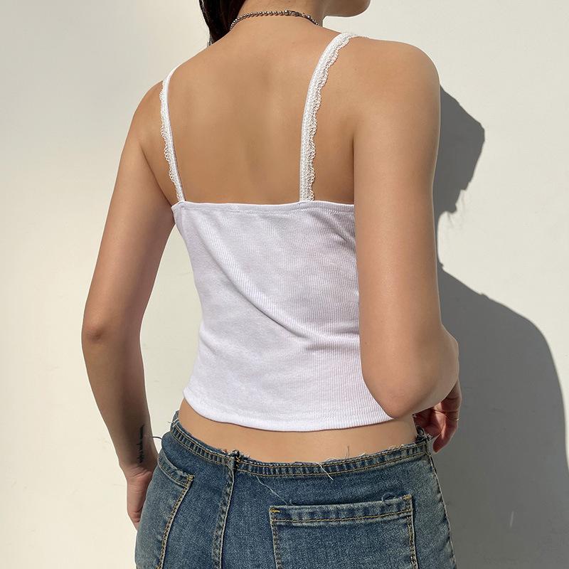 Women s Lace Trim Cami Tops Sleeveless Spaghetti Strap Slim Fit Vest Crop Tops