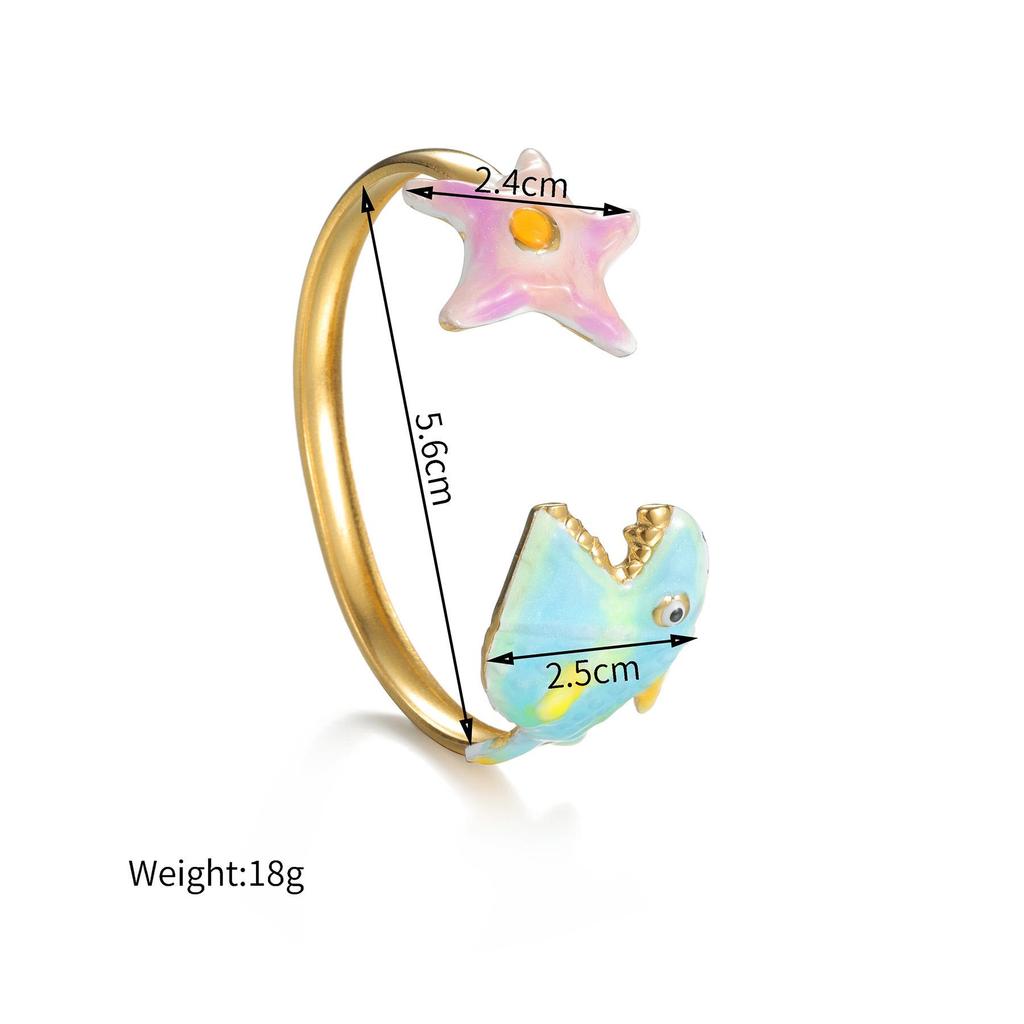 18K Gold Ocean-Style Fish Bangle: Women's Sweet Dopamine Design In Titanium Steel.