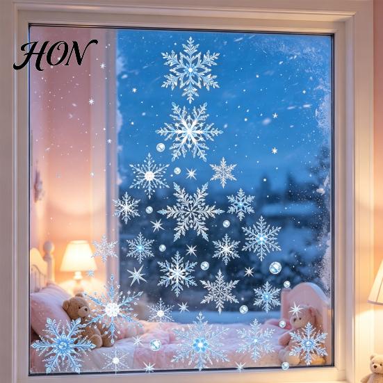 Snowflake Glass Decals 2 Sheets Christmas Static Sticker, Removable Winter Party Window Decor Cling, Waterproof Festive Decorative Decal Stickers
