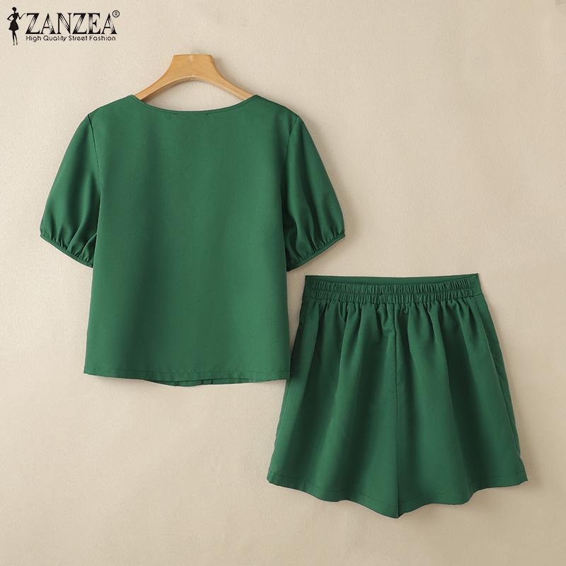 ZANZEA Women Short Sleeve Blouse and Shorts Summer Casual Two Piece Sets