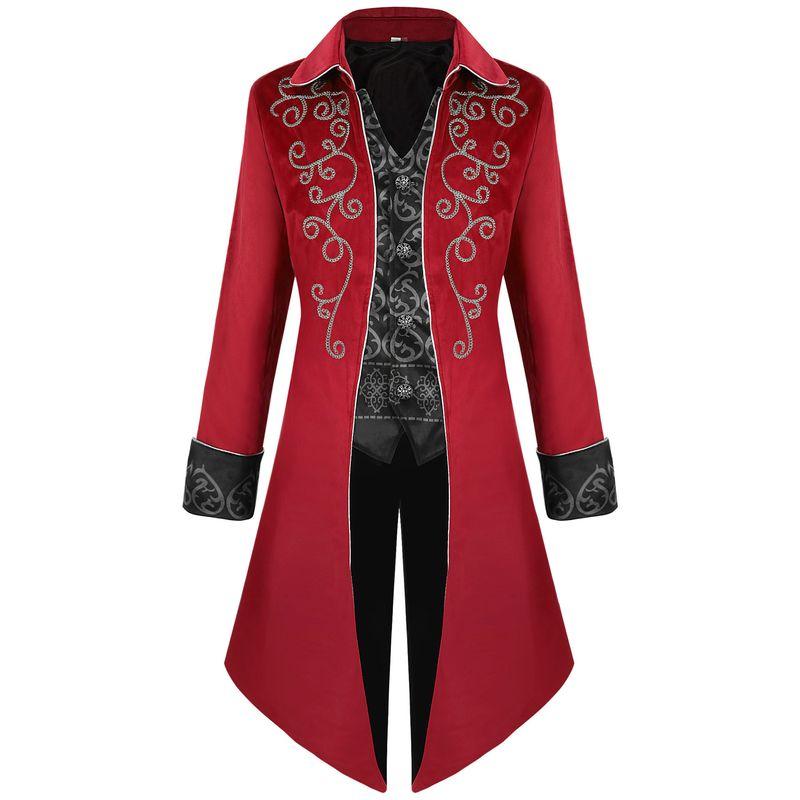 2024 New Foreign Trade European and American Medieval Men's Coat with Silver Trim Tailcoat Steampunk Retro Performance Costume