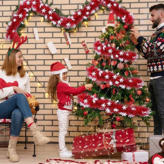 Soft Material Holiday Embellishment 78 Inch Red Christmas Tinsel Garland, Shiny Metallic Foil Twist Garland Annual Party Decorative Strips with