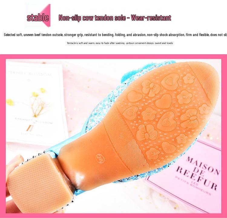 Elsa Blue Princess Summer Sandals for Girls - Cute High Heels Slippers