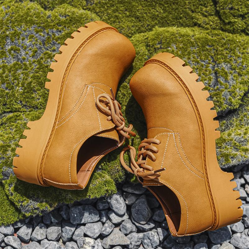 Spring Autumn Men Handsome Derby Shoes Commuting Thick Sole Height Increasing Anti Slip Retro Breathable Motorcycle Shoes