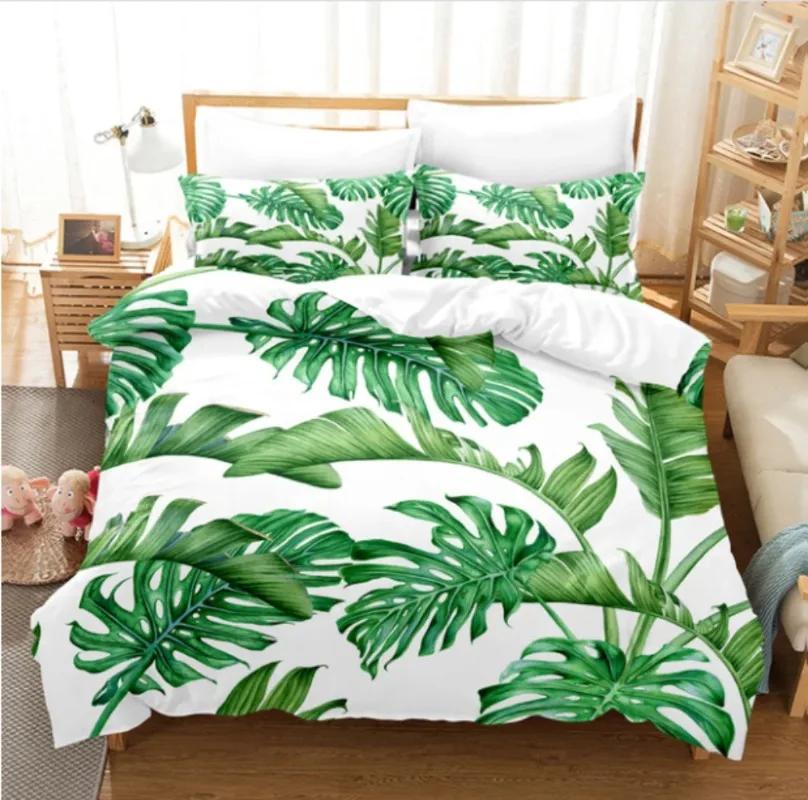 Comforter Super Soft White Bedding Set Green Fresh Winter Plantain Leaves S Kids Adult Queen King Housse De Couette 220X240