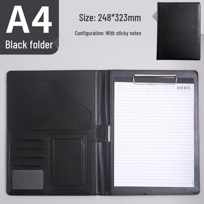 Premium A4 Faux Leather Folder with Magnetic Buckle & Document Clip for Business Meetings