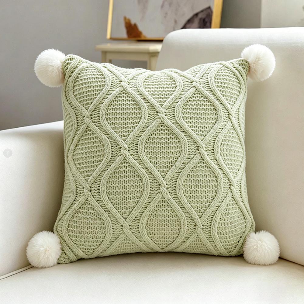 Housse de coussin tricotée rose 45x45cm Housse de coussin style nordique pour canapé fauteuil chambre à coucher Housse de coussin décorative mignonne pour la maison 45x45cm