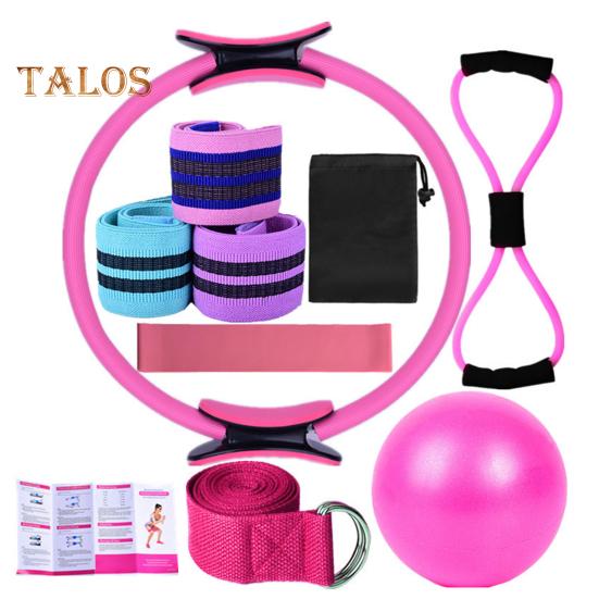 11Pcs/Set Yoga Fitness Kit with Pilates Ring Yoga Ball Glute Booty Band Figure 8 Resistance Band Stretching Belt Home Gym Fitness Equipment