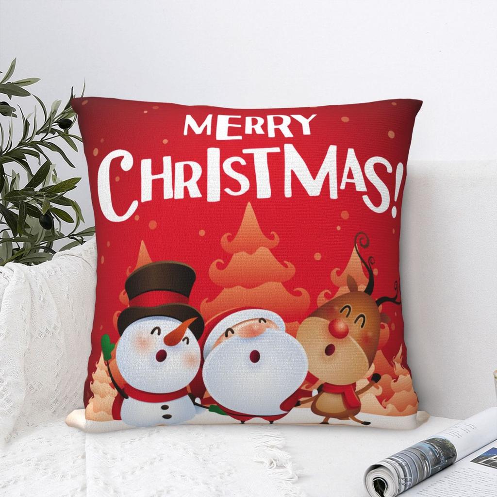 Christmas New Year Pillowcase Printing Polyester Cushion Cover Gift Santa Pillow Case Cover Home Zipper 18''