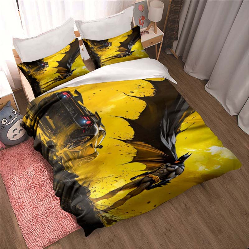 3D Printed Batman Cartoon Pattern Bedding and Duvet Cover Set, Soft and Warm Dormitory Bedding Set