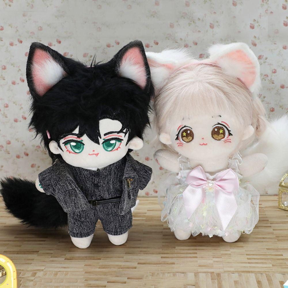 Black White 20cm Plush Doll Headwear Ear Tails Headwear for Cotton Doll  Idol Doll Accessories